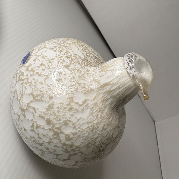 Oiva Toikka White Speckled Willow ArtGlass Bird Finland Nuutajarvi Signed/Label - Picture 8 of 12